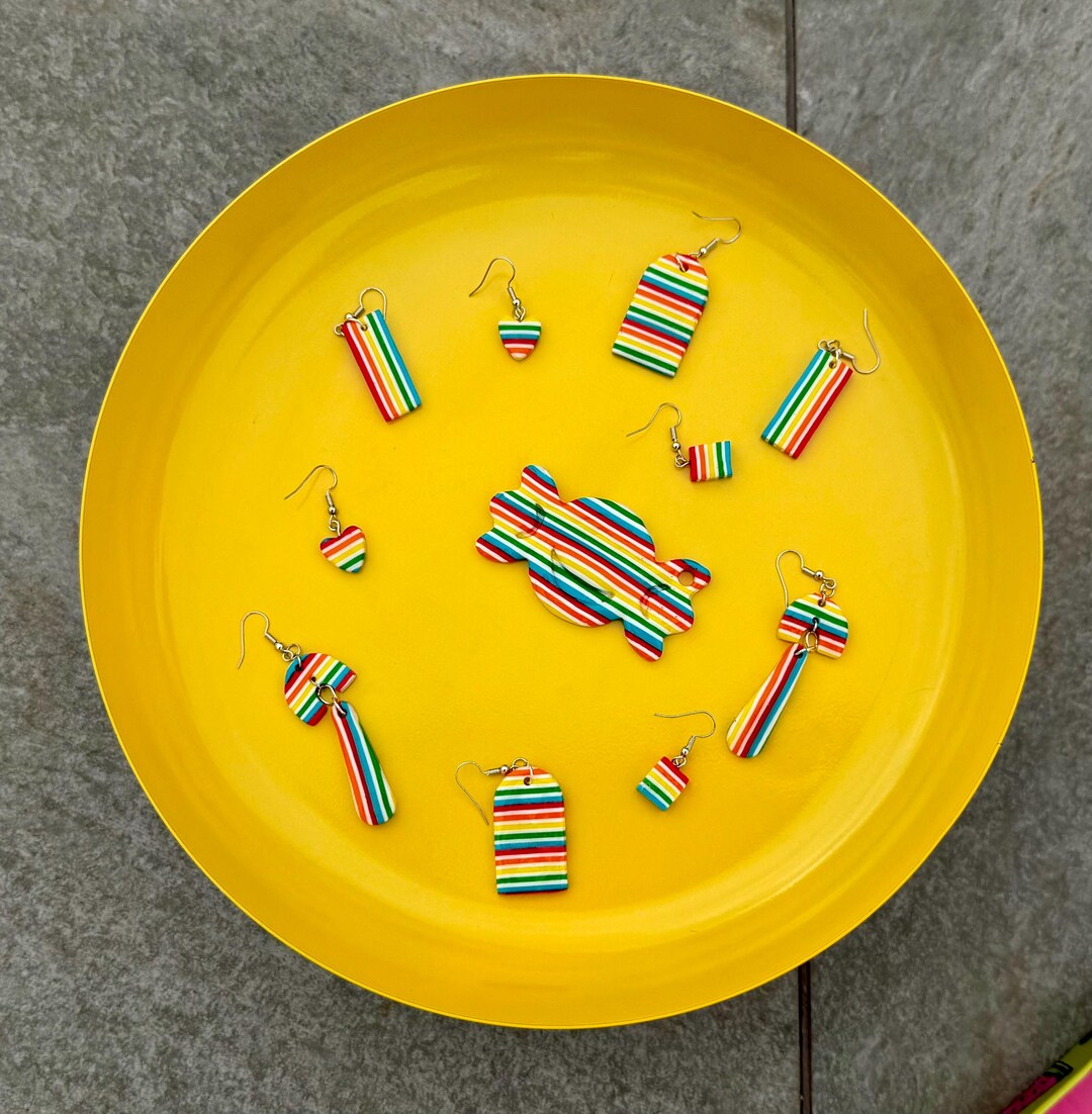 Rainbow Striped Polymer Clay Earrings