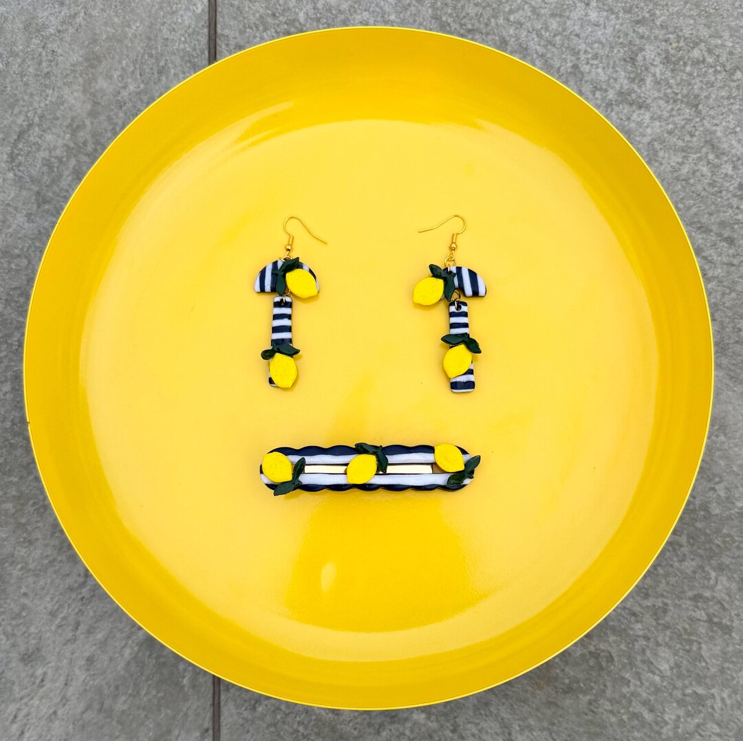 Lemon Polymer Clay Earrings & Hair Clip Set